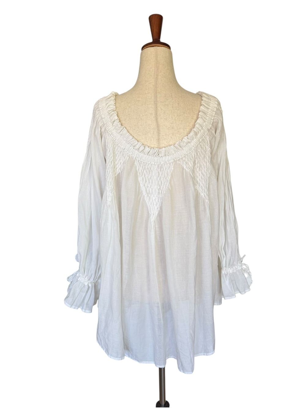 Merlette White Smocked Cotton Embroidered Off Shoulder Blouse Top